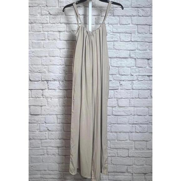 Zenana Wide Leg Tie Back Suspender  Jump Suit Tan Multiple Sizes - Picture 3 of 5